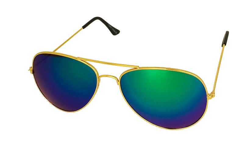 GuldfÃ¤rgade aviator med grÃ¶n-blÃ¥ multiglas