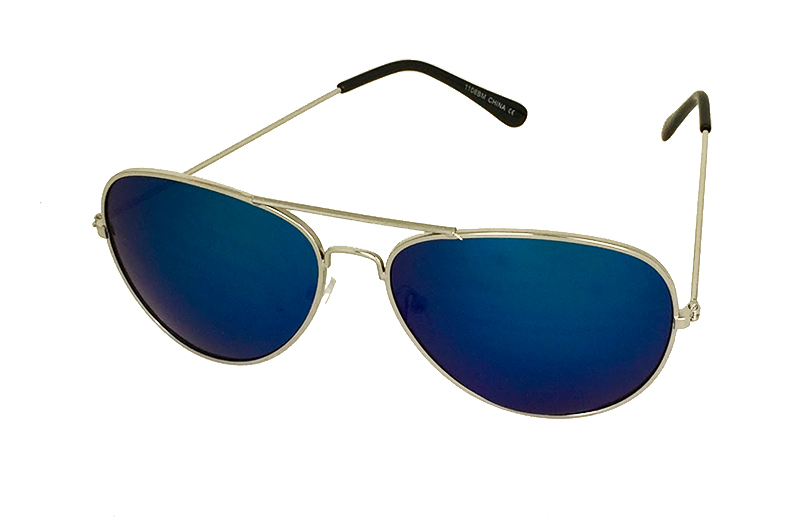 SilverfÃ¤rgade aviator med blÃ¥tt multifÃ¤rgat glas