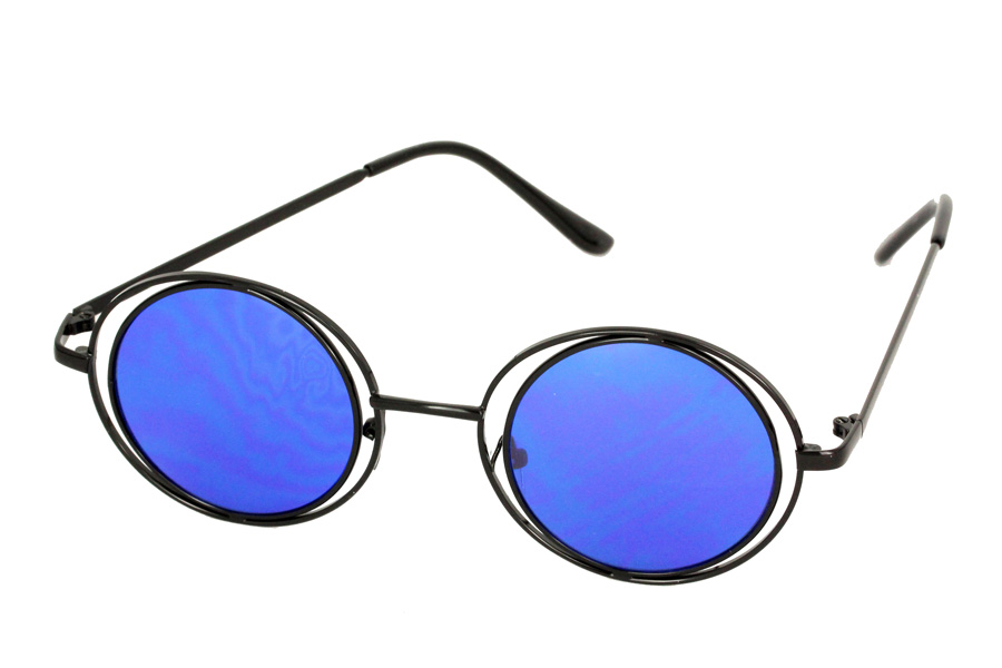 Runda solglasÃ¶gon i John Lennon-stil med blÃ¥ glas.